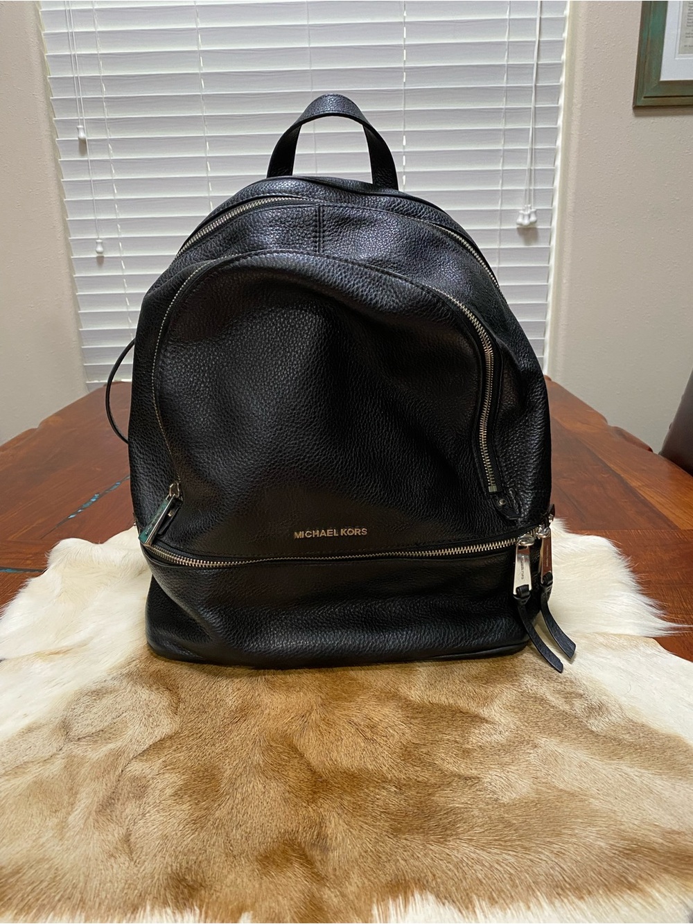 Michael Kors Black Pebbled Leather Backpack with Gold Logo